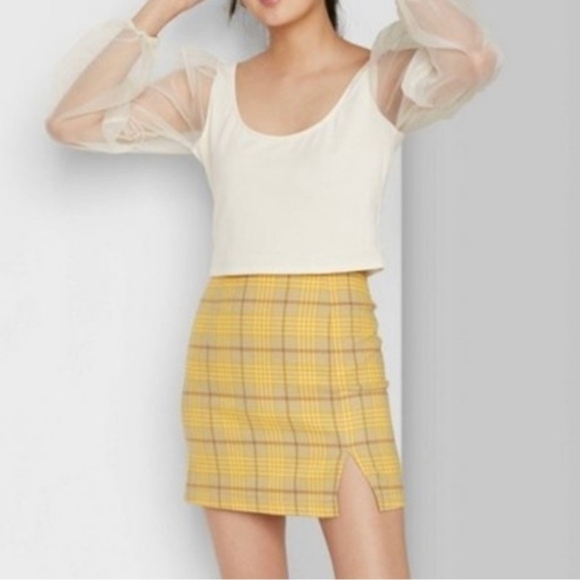 wild fable Dresses & Skirts - Wild Fable Yellow Plaid Mini Skirt With Front Slit